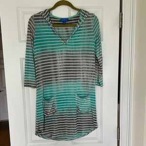 Striped Green and Gray Hooded Top